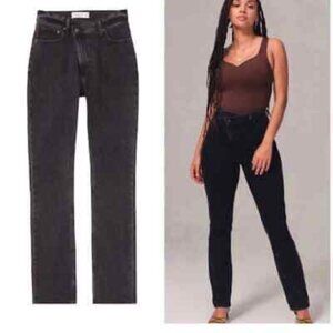 Abercrombie & Fitch 90s Slim Straight Ultra Rise Black Jeans Crossover Waist 26